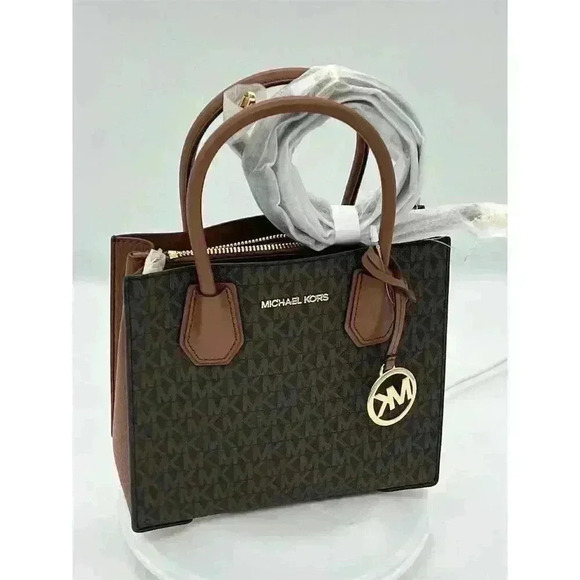 Michael Kors Mercer Medium Brown Leather Crossbody Satchel Bag - Picture 8 of 15